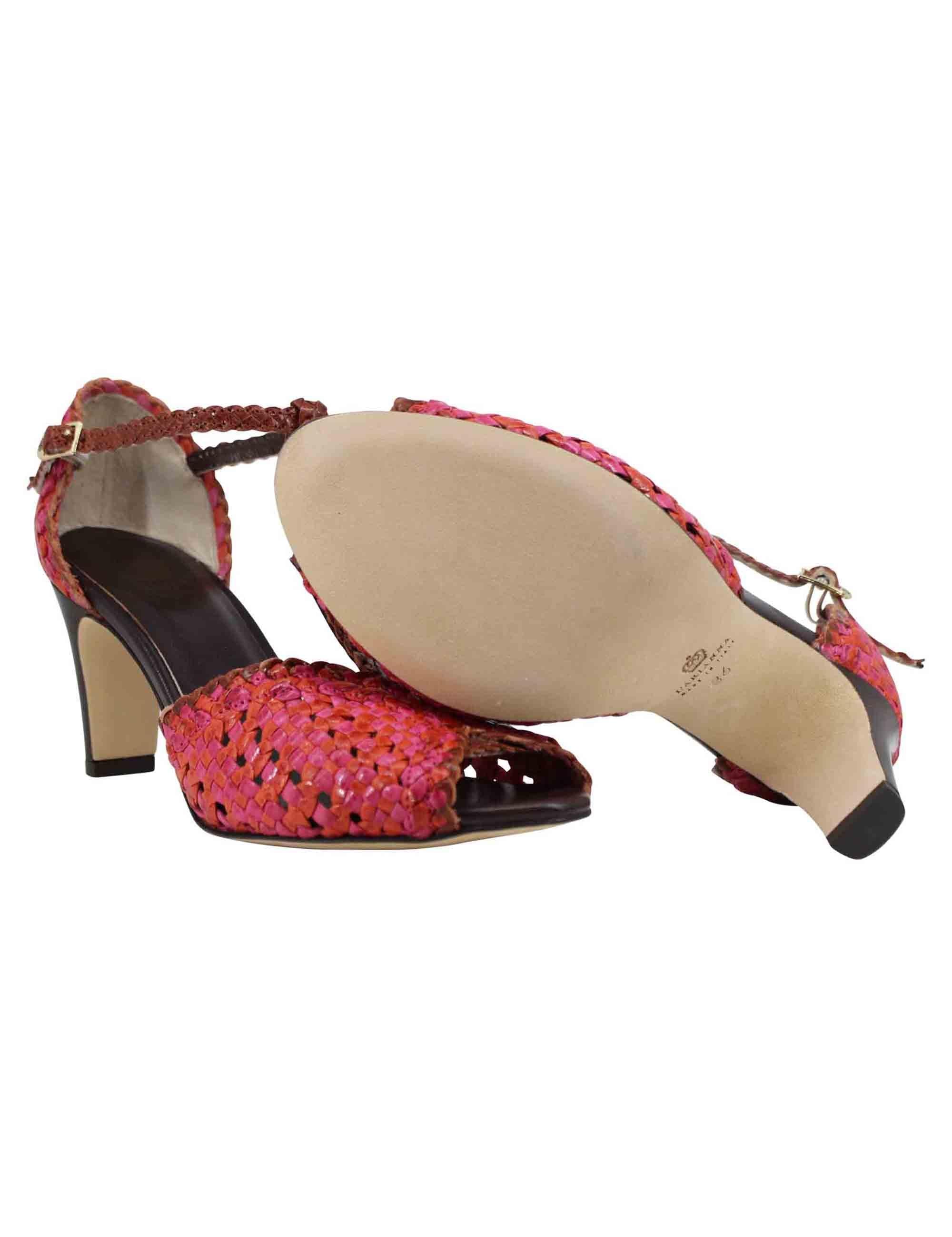 Sandali donna in pelle intrecciata fuxia con tacco alto SPA1771 053 L'Arianna 
