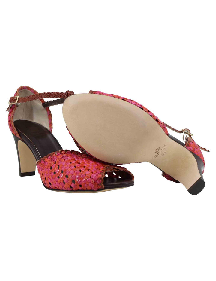 Sandali donna in pelle intrecciata fuxia con tacco alto SPA1771 053 L'Arianna 