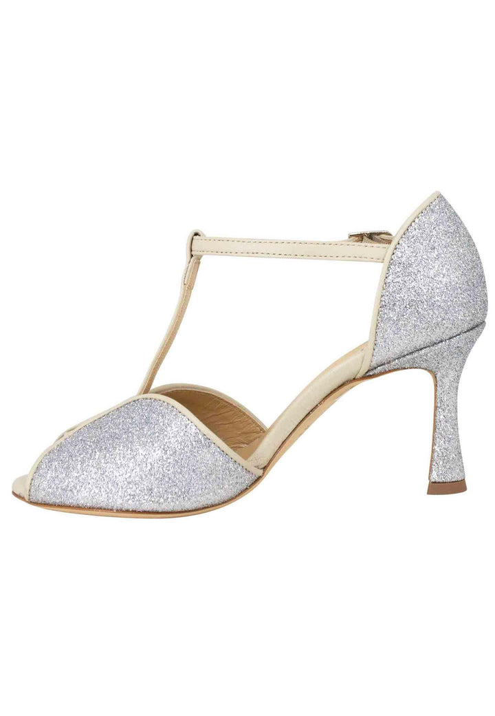 Sandali donna in glitter e pelle argento con tacco alto SP1612/RT 604 L'Arianna 