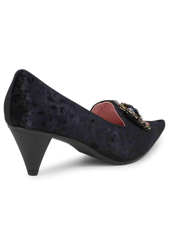 Decollete donna a in velluto nero con fibbia gioiello 7325 001 Ras 