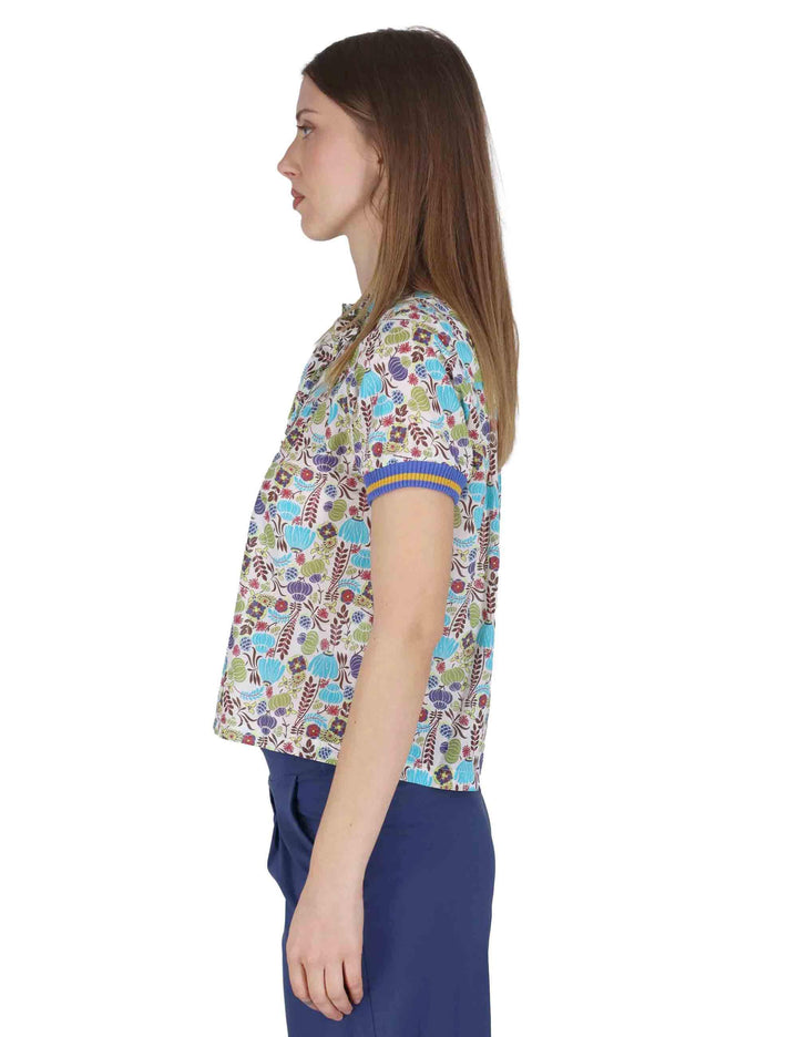 Camicie donna Ribbon Blouse in cotone blu a fantasia mezze maniche JABCM0001-F1395-1229 6005 Justmine 