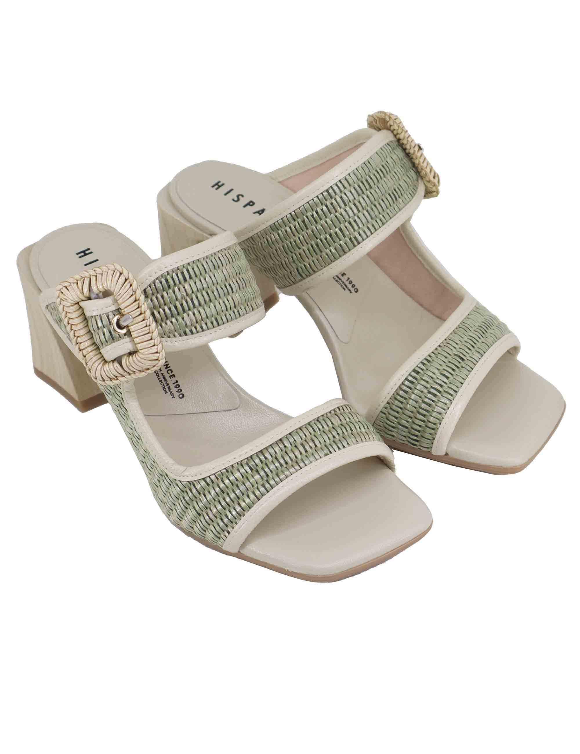 Sandali donna in pelle off white e rafia con tacco alto RHV254048 C003 Hispanitas 