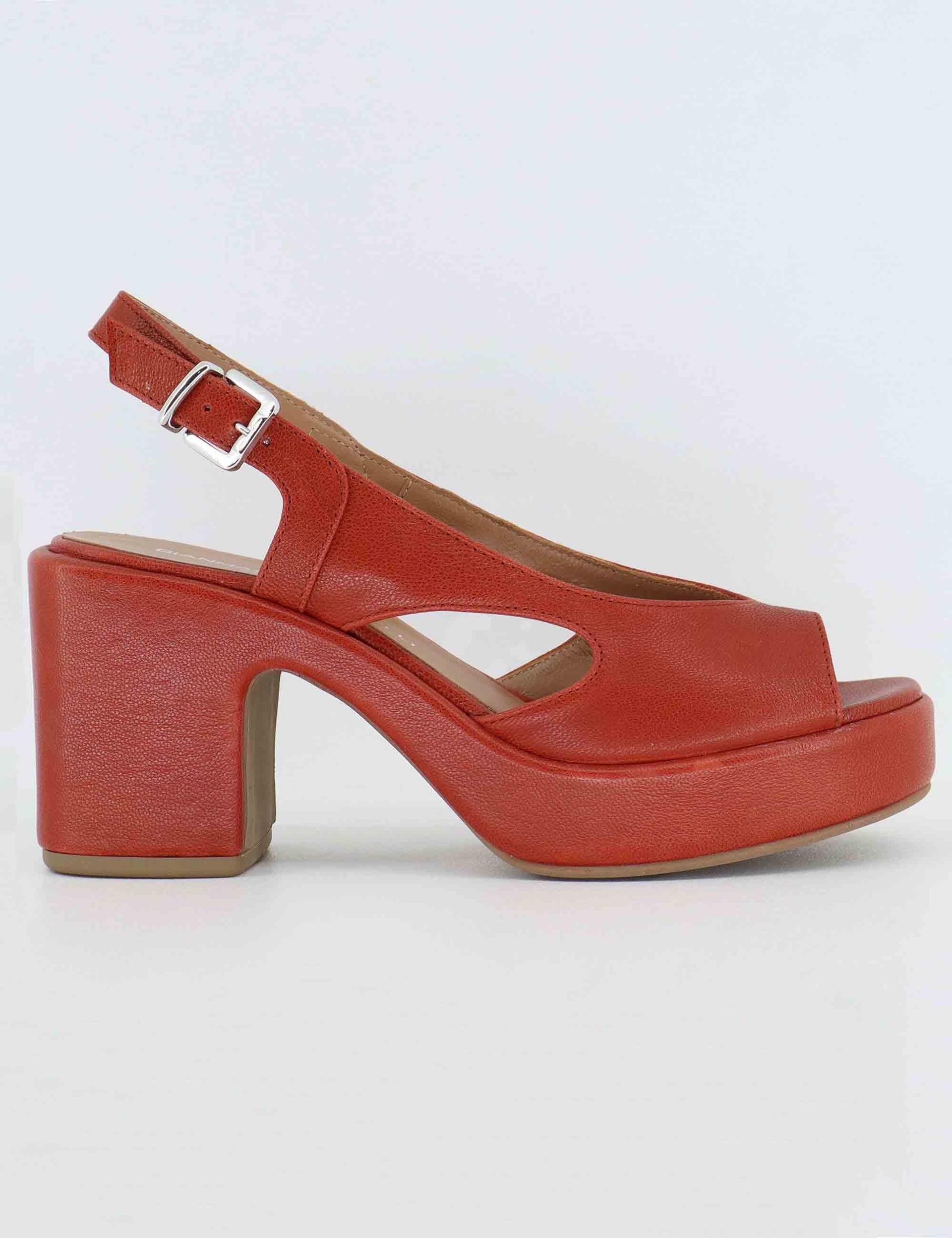 Sandali slingback donna in pelle rossa con zeppa 3020 3 Gianmarco Sorelli 