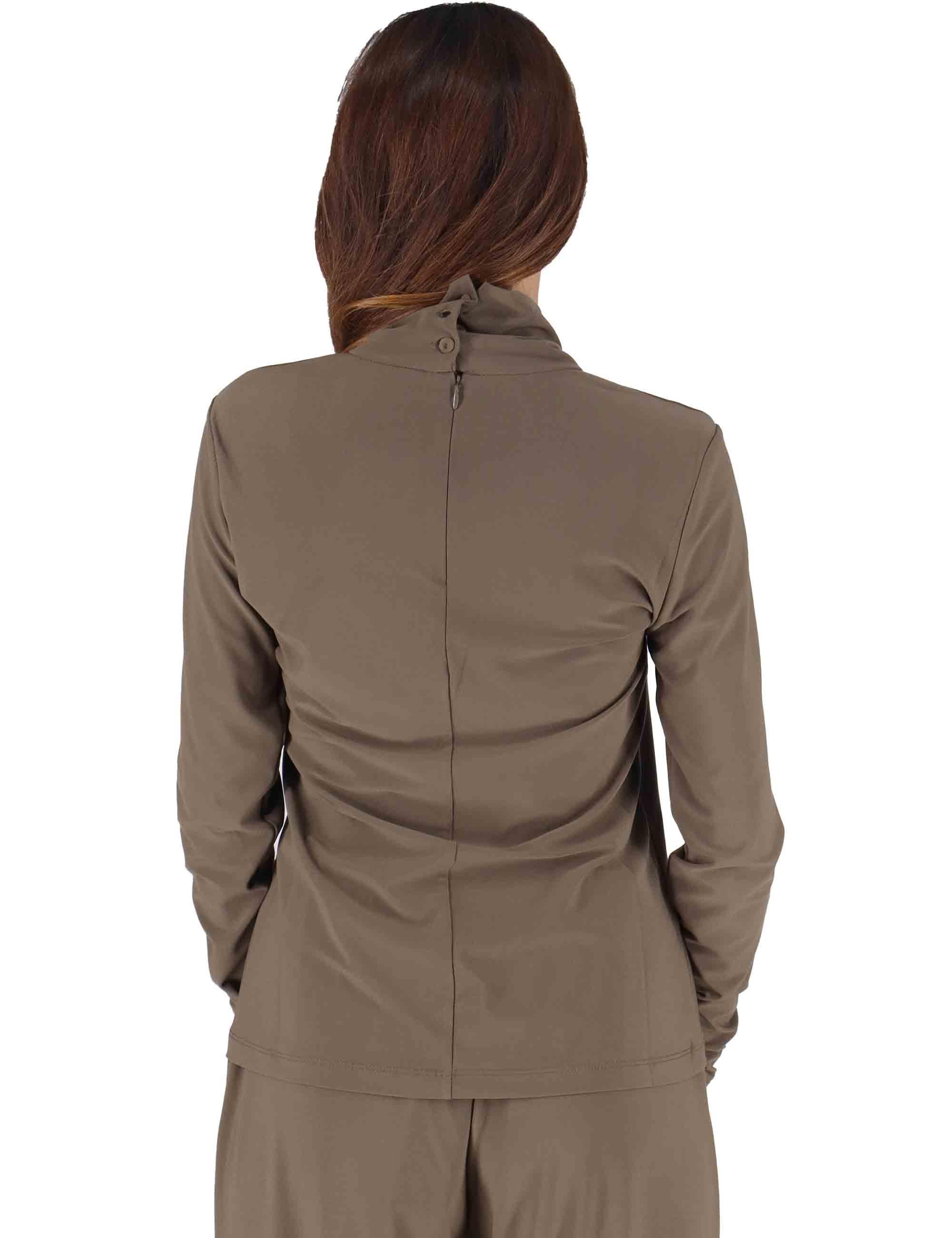 T-shirt donna Tecno in jersey beige con maniche lunghe e collo alto JK028570226 12003 Maliparmi 