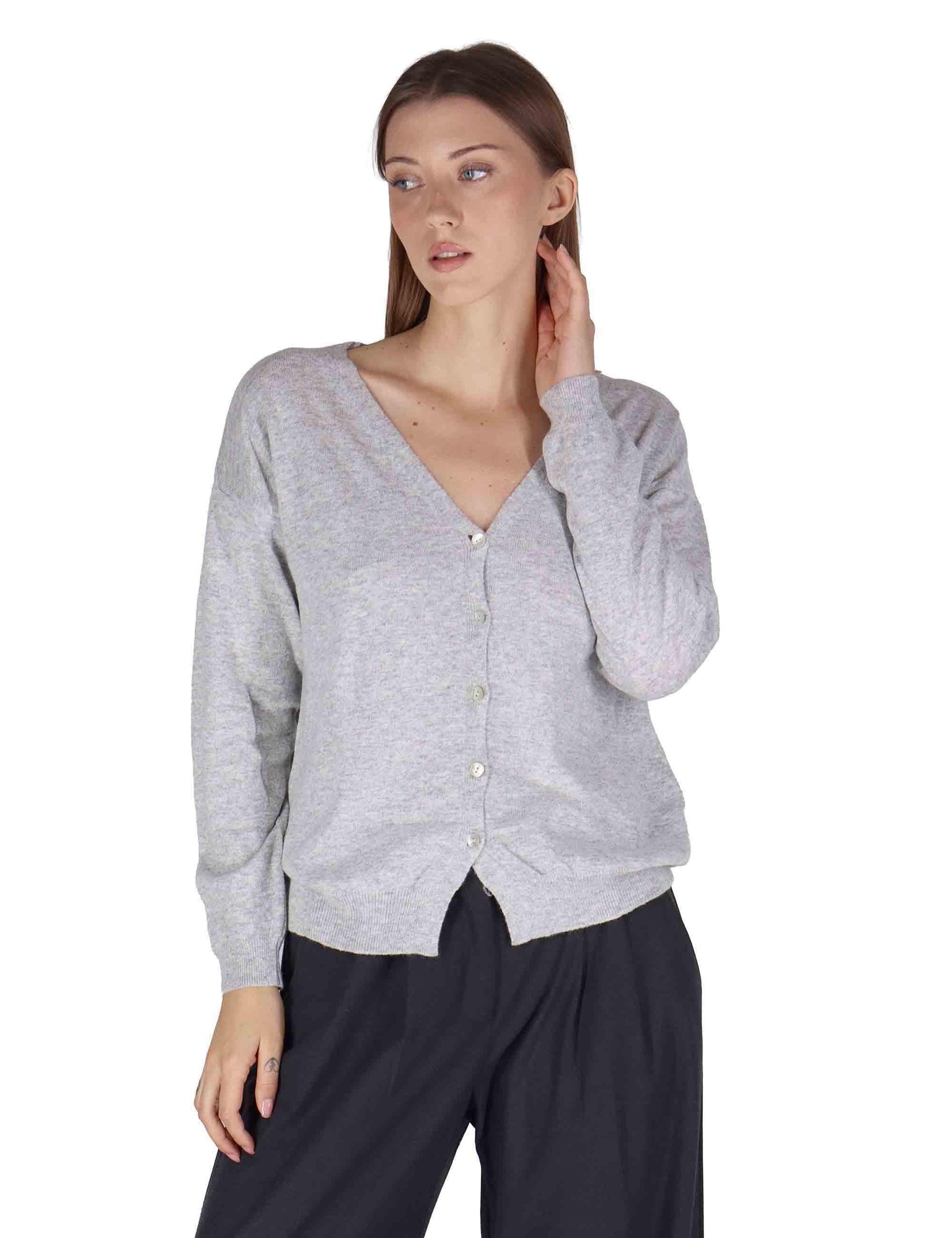 Cardigan donna  in misto cachemire grigio con scollo a V SPZ03628 013 Spatarella 