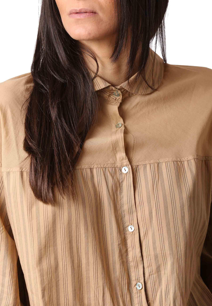 Camicia donna Cento in cotone beige manica 3/4 CENTO 302 TreBarraBi 