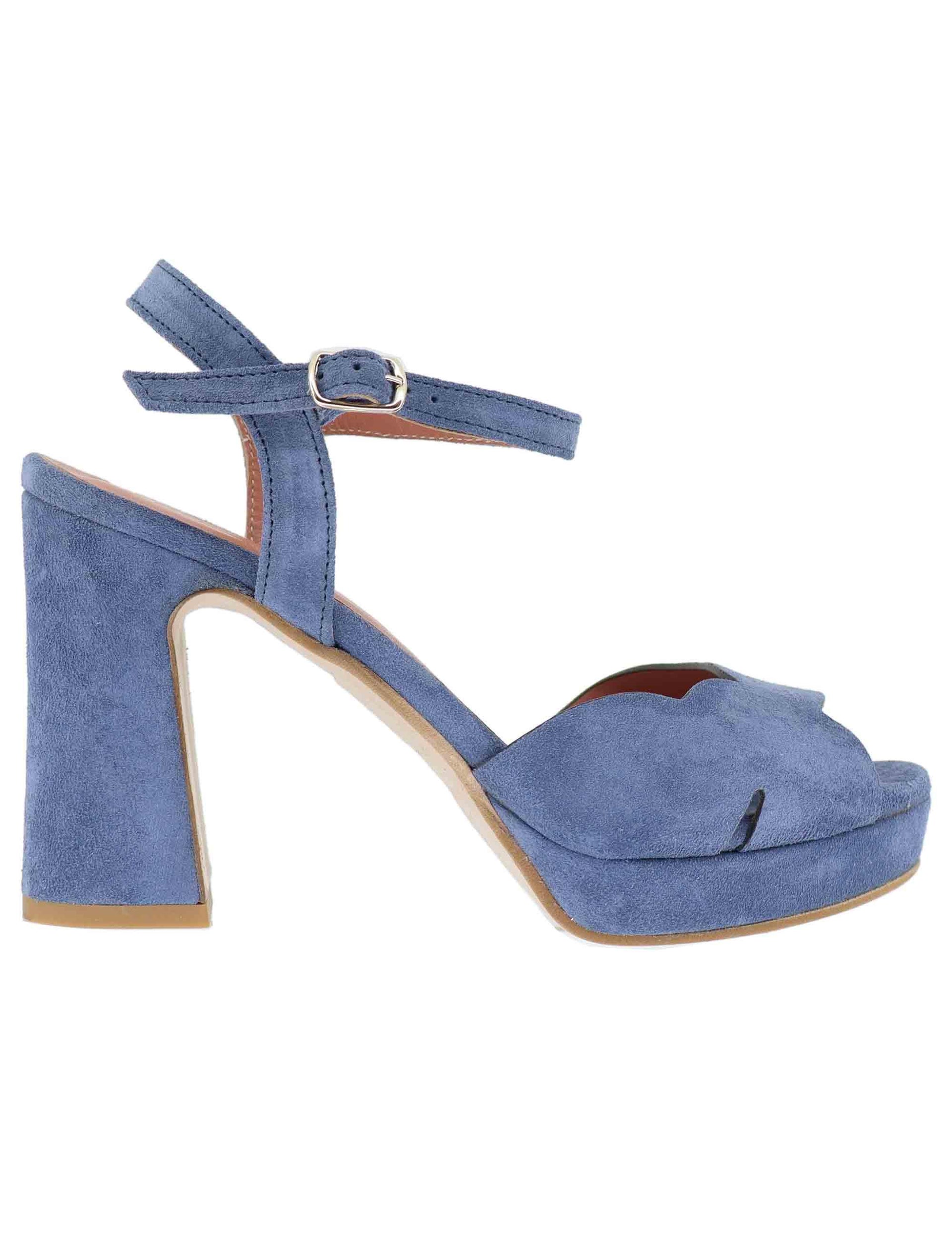 Sandali donna in camoscio blu tacco alto 6261K 002 Les Venues 