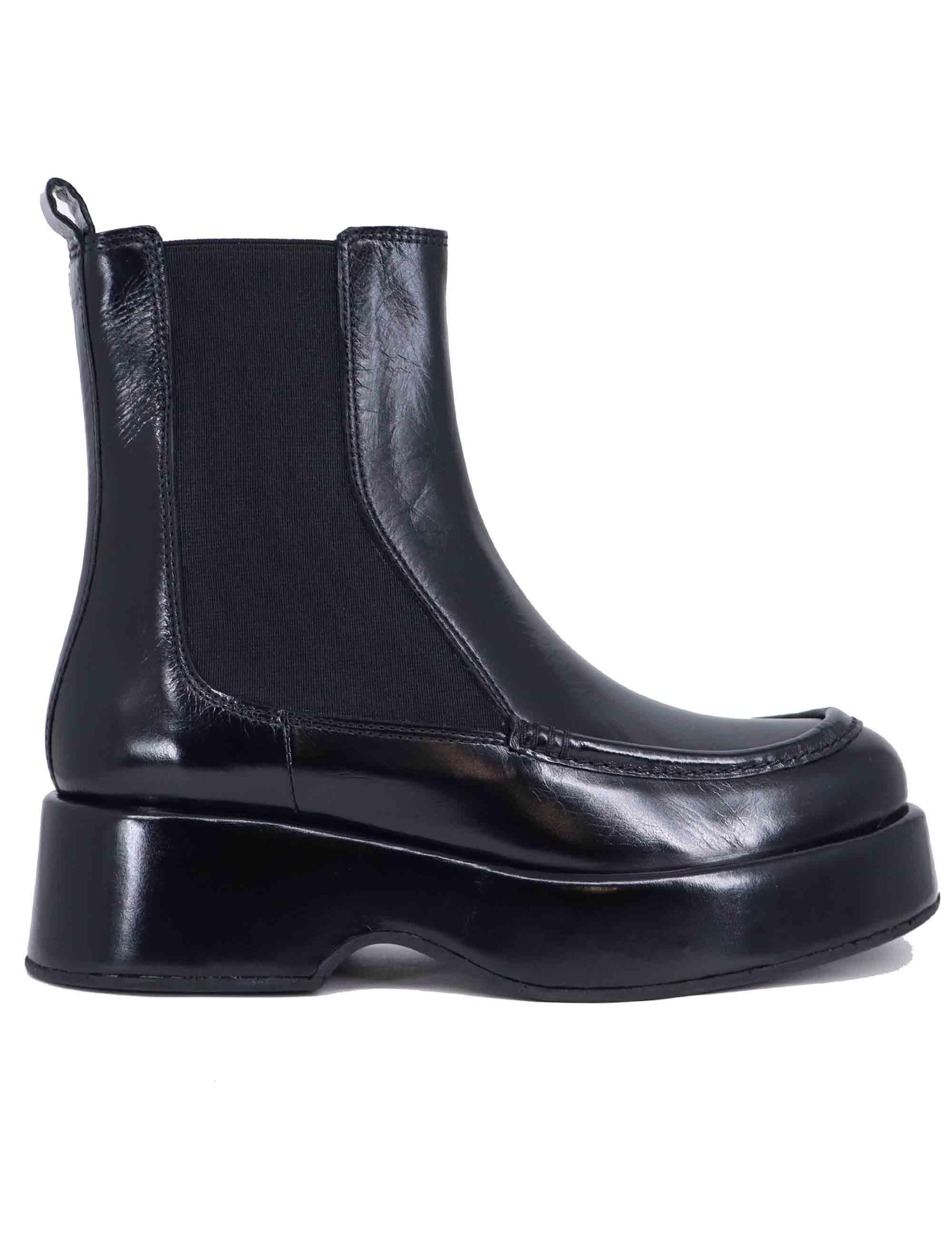 Stivaletti beatles donna in pelle nera con zeppa bassa 11024.003 09 Pons Quintana 