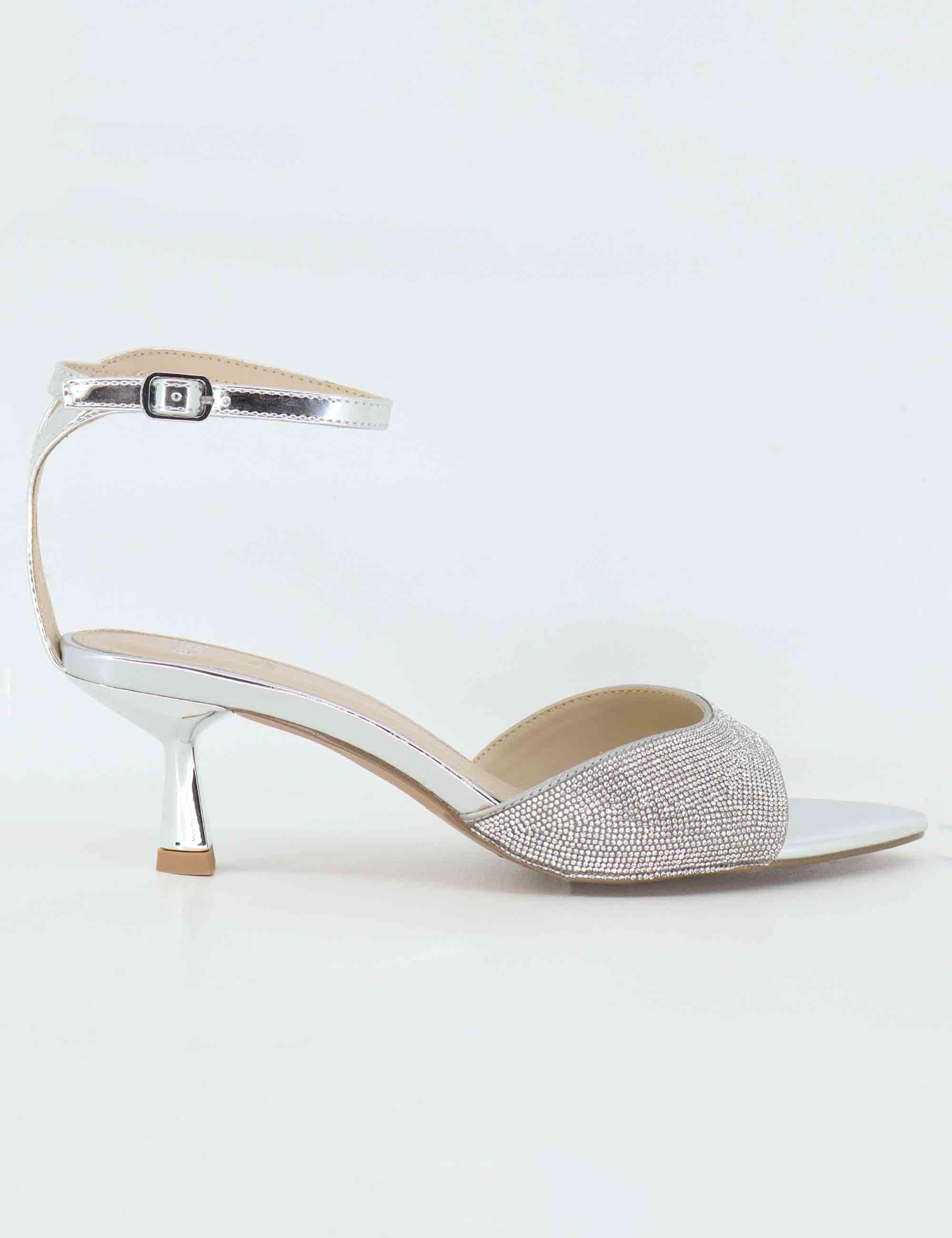 Sandali donna in strass argento con cinturino e tacco gioiello U4700035358E 731-22 Exe 