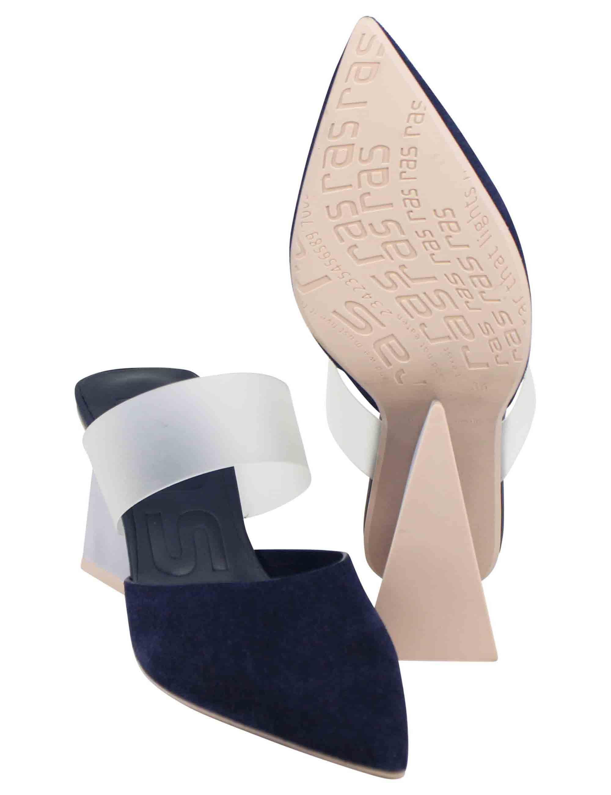 Sabot donna in camoscio blu con tacco alto e punta a punta 7635-D 002 Ras 