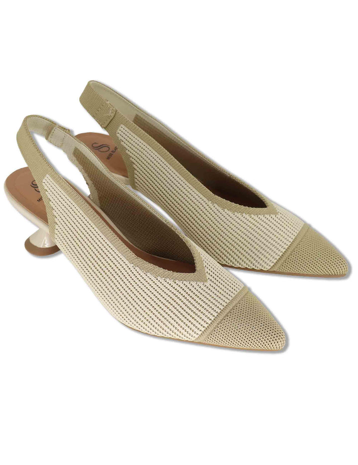 Slingback donna in tessuto beige con tacco basso e punta a punta 76535 65-3V Miss Elastic 