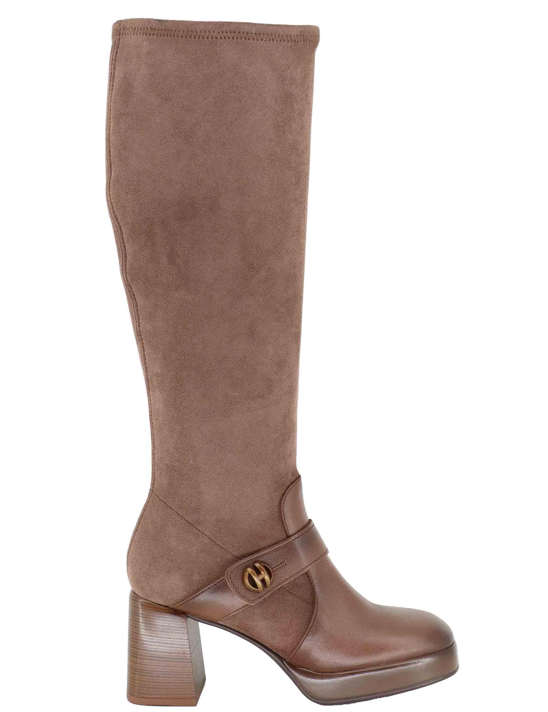 Stivali donna in pelle e tessuto marrone con tacco alto HI254374 C005 Hispanitas 
