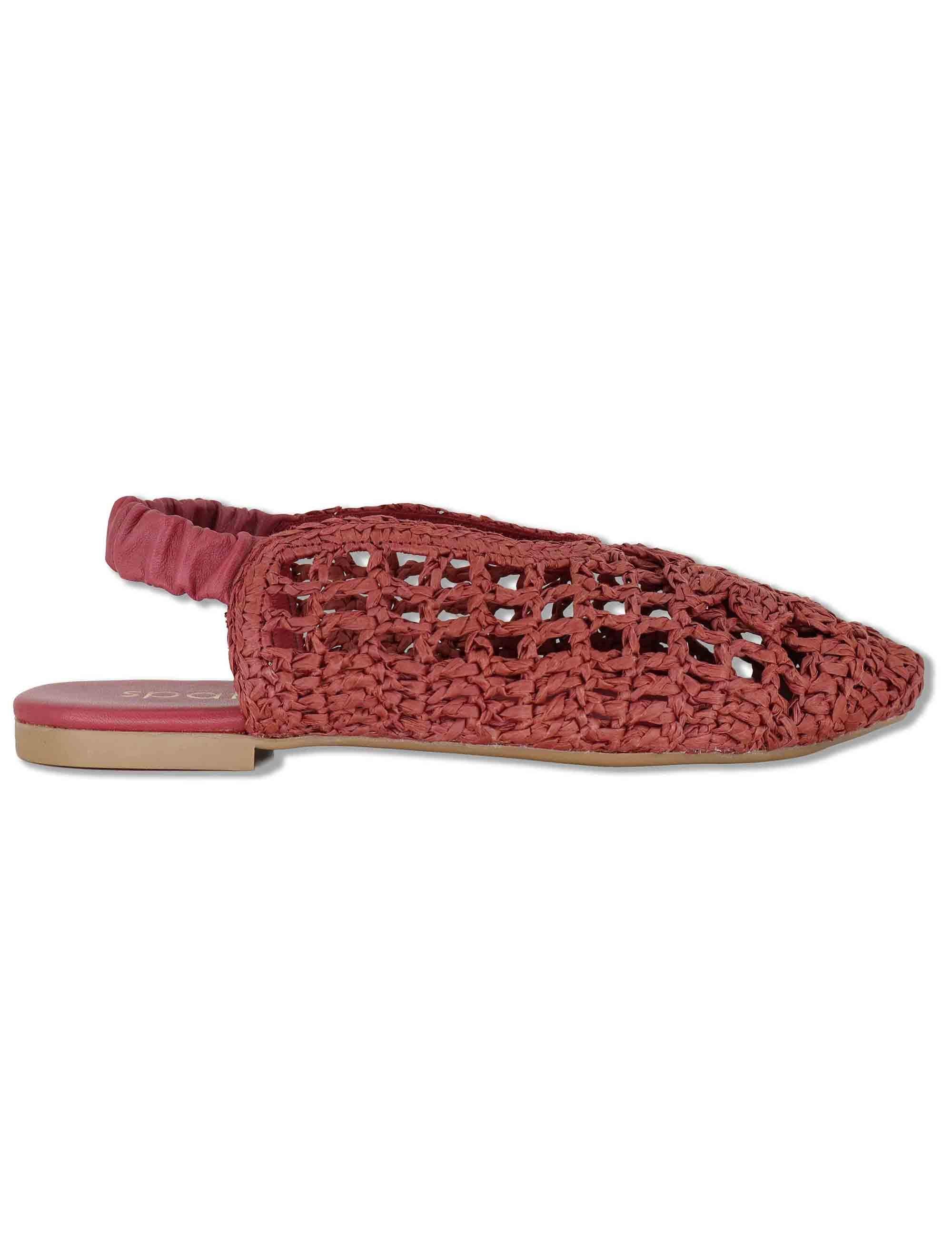 Sligback donna in rafia rossa con cinturino posteriore in pelle e tacco basso SP251425 016 Spatarella 
