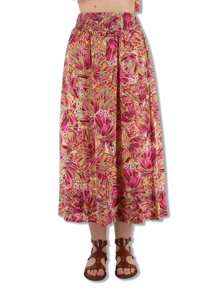 Gonne lunghe donna Sweet Butterfly in cotone rosso stampato a fantasia JG666715217 B7008 Maliparmi 