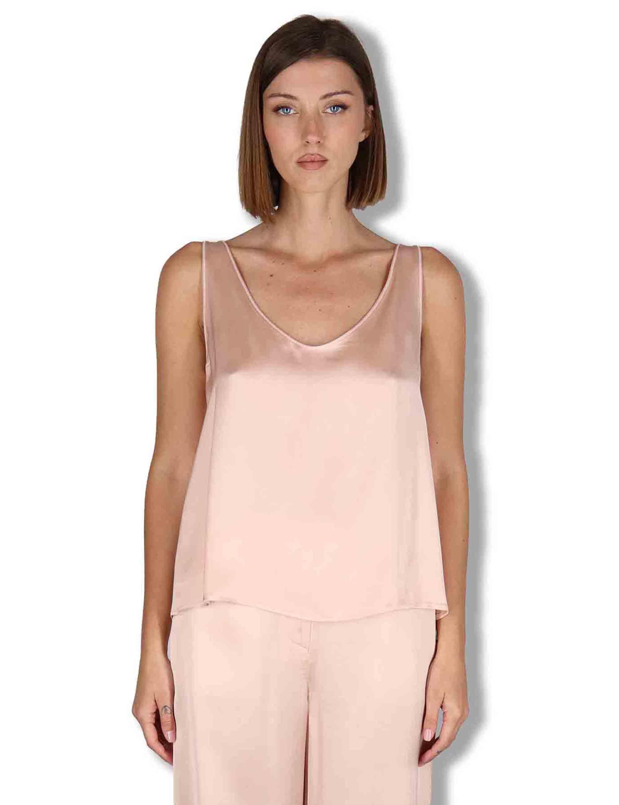 Top donna Shiny Cady in satin rosa svasato con scollo posteriore JP556950631 32001 Maliparmi 