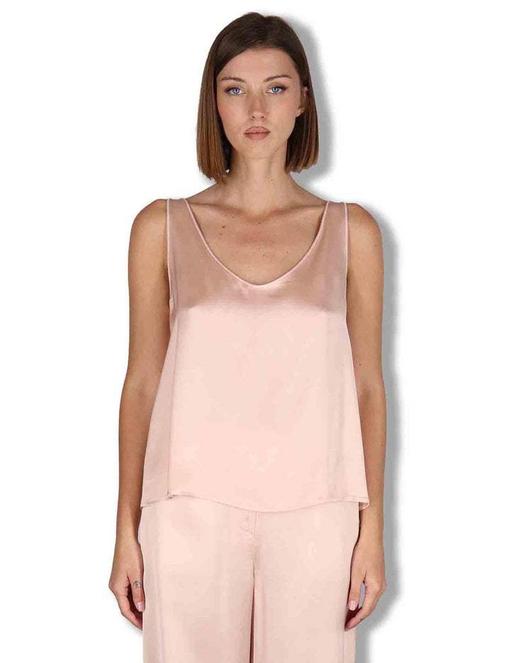 Top donna Shiny Cady in satin rosa svasato con scollo posteriore JP556950631 32001 Maliparmi 