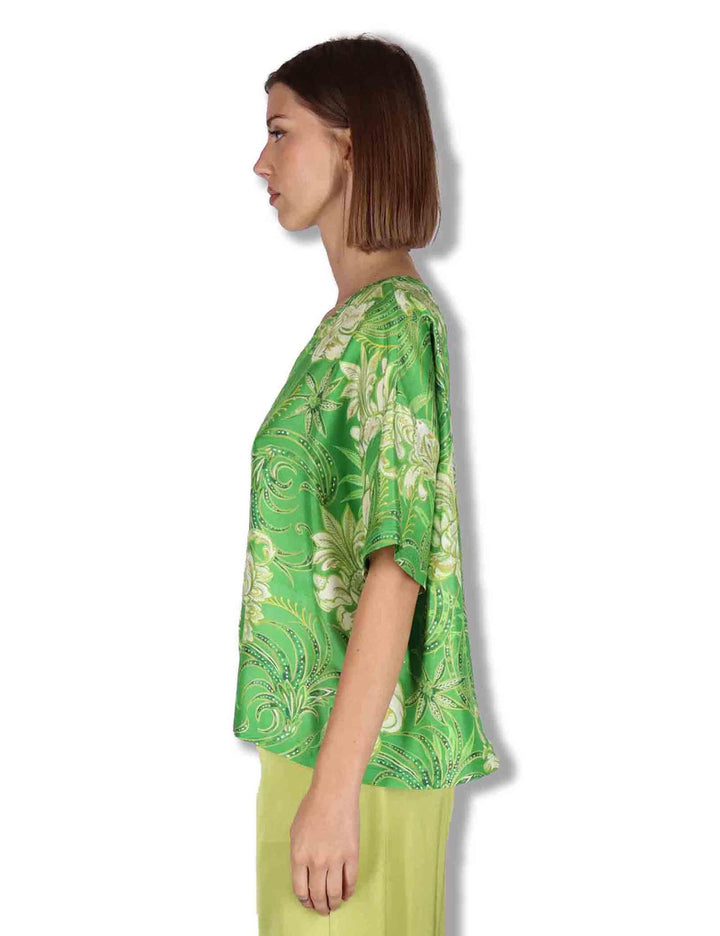 Camicie donna Collection Print in seta verde a fantasia con maniche a 3/4 JM559031027 D6096 Maliparmi 