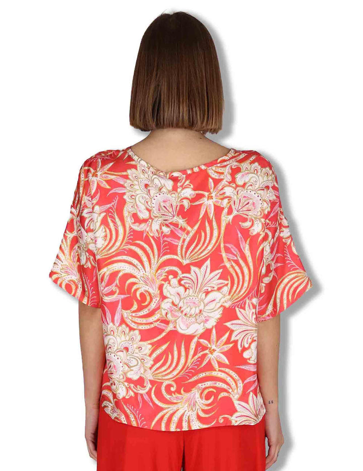 Camicie donna Collection Print in seta rossa a fantasia con maniche a 3/4 JM559031027 B3040 Maliparmi 