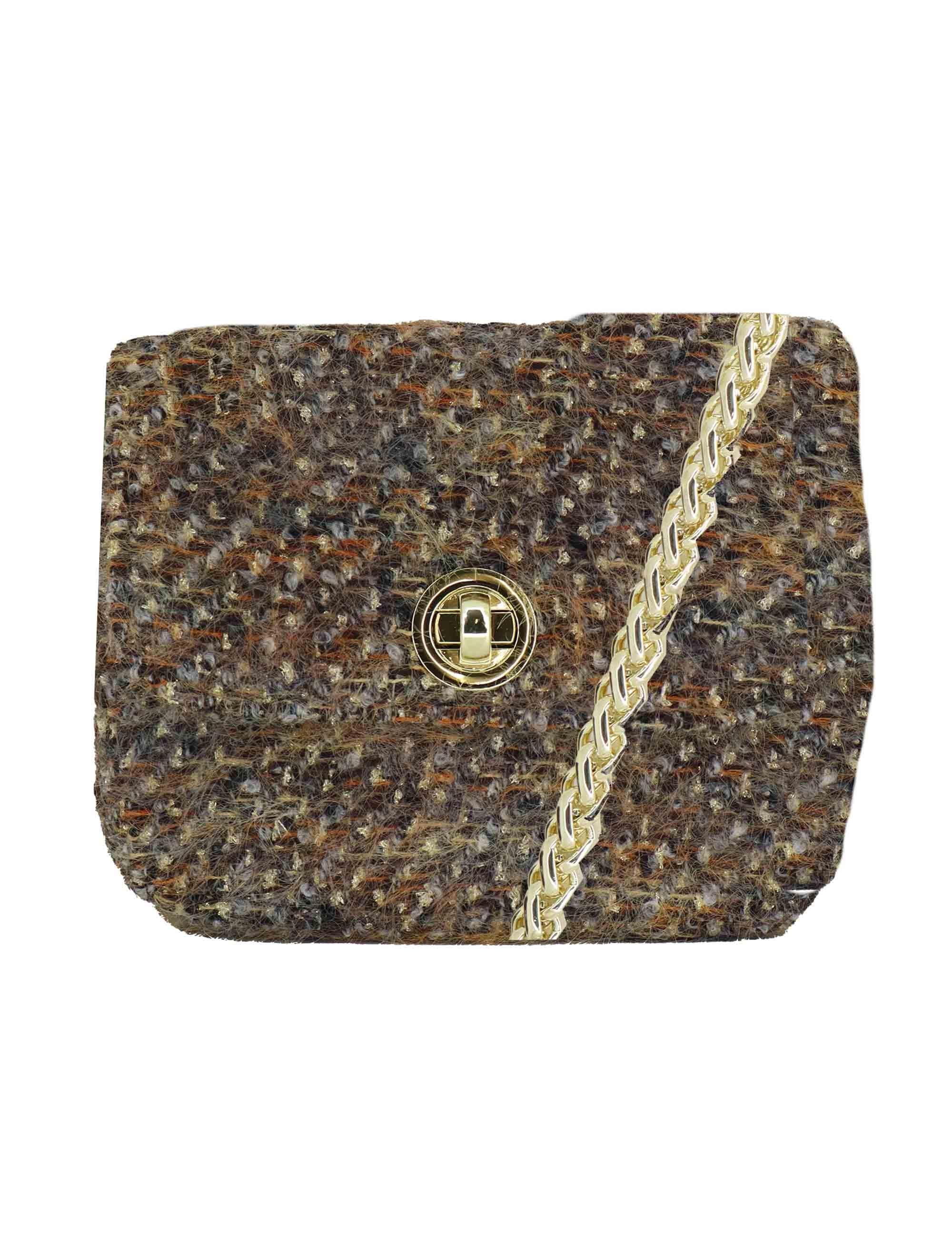 Pochette donna in tessuto decorato taupe con tracolla oro URIEL BECCA Kassiopea 