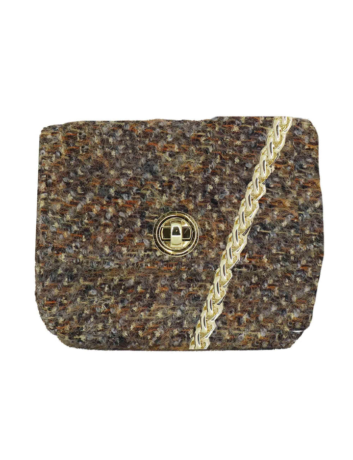 Pochette donna in tessuto decorato taupe con tracolla oro URIEL BECCA Kassiopea 