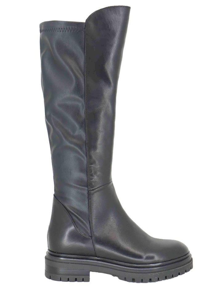 Stivali donna in pelle nera con suola in gomma carrarmato e tacco basso SPST1652 001 Spatarella 