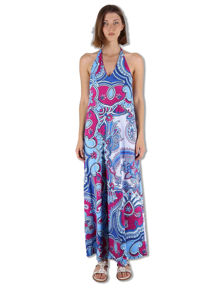 Abiti donna Hippie Lotus in tessuto stampato azzurro e blu senza maniche JF671170671 A8184 Maliparmi 