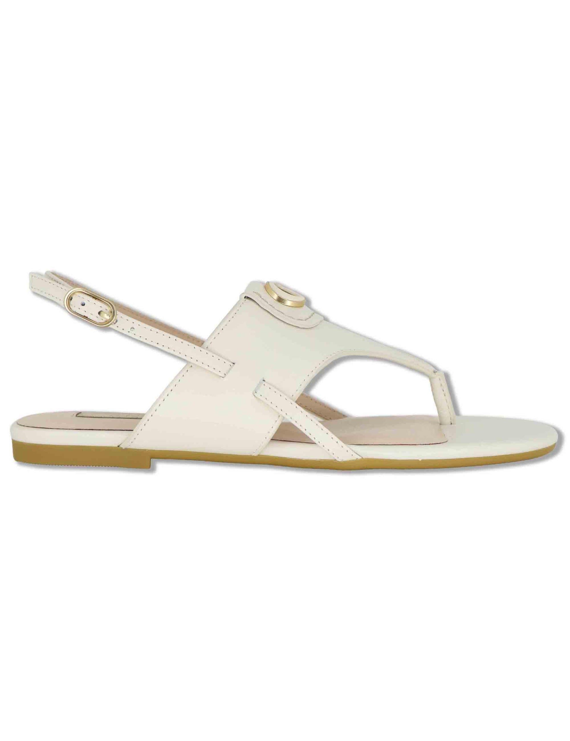 Sandali slingback donna in pelle off white con fibbia e tacco basso SANDY 10 MILK Liu-Jo 