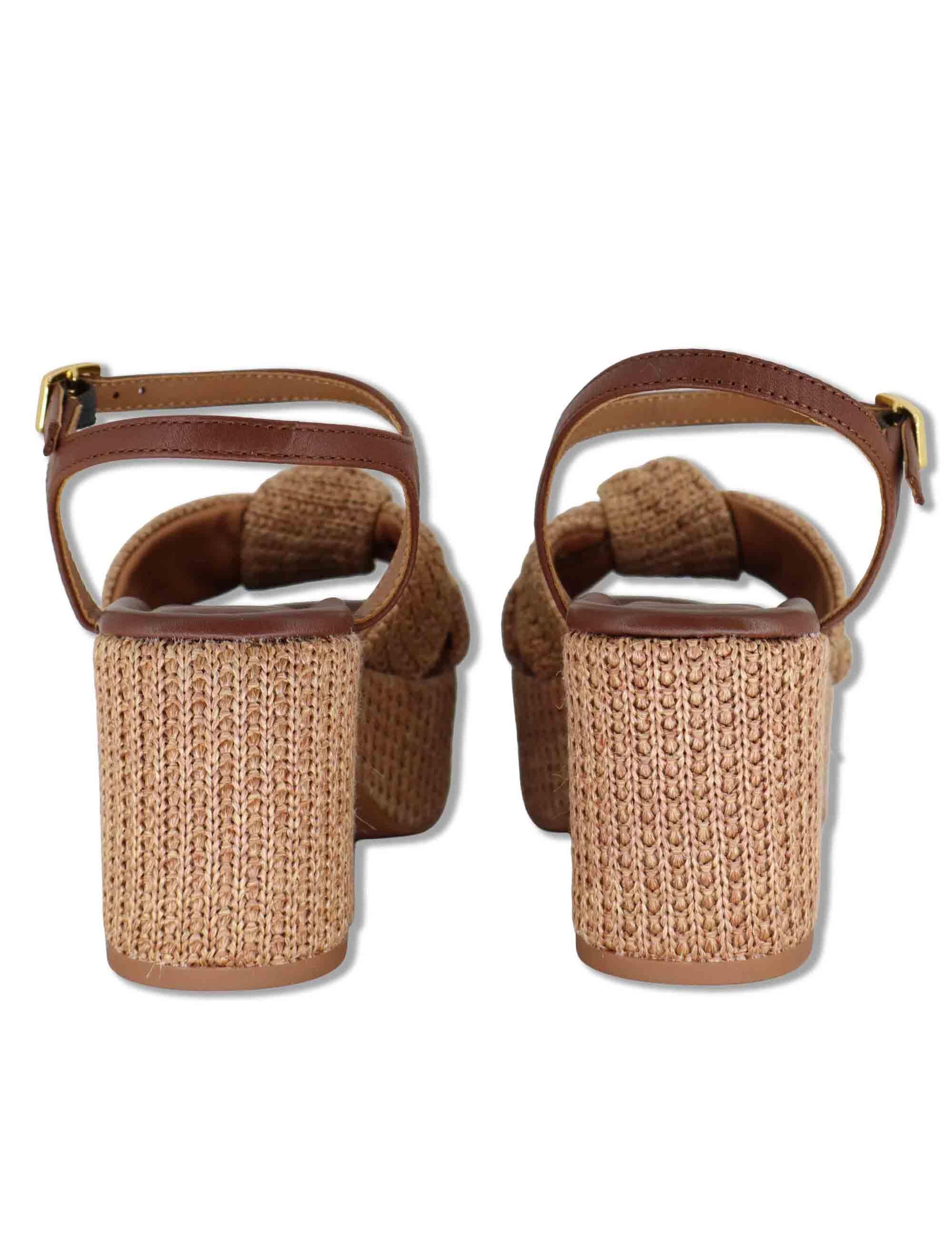 Sandali donna in pelle intrecciata marrone con cinturino e zeppa alta KASIDI RH GRA BOMBON Unisa 