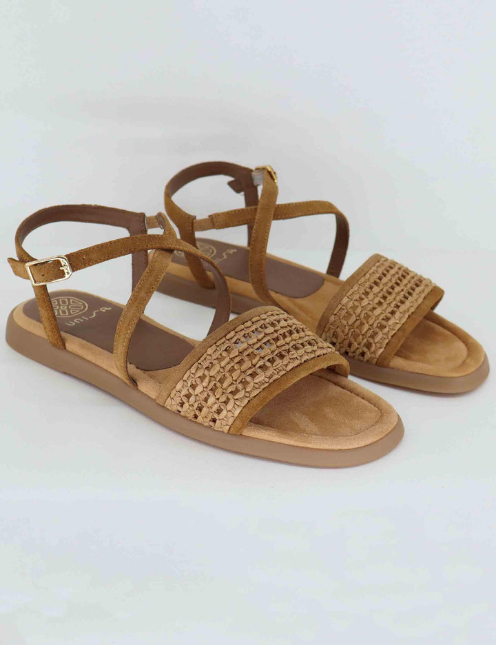 Sandali flat donna in camoscio cuoio con cinturino CHEVAL RFC_CUOI/CANNE Unisa 