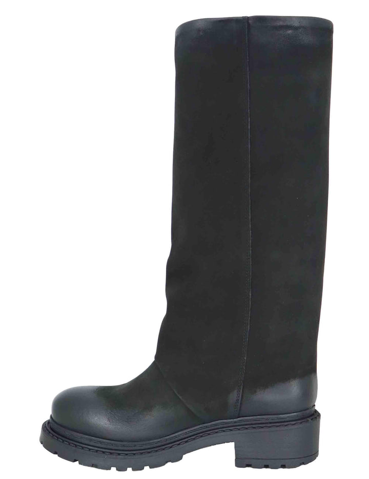 Stivali donna in crosta vintage nera con tacco basso e suola carrarmato SPMA946 001 Spatarella 