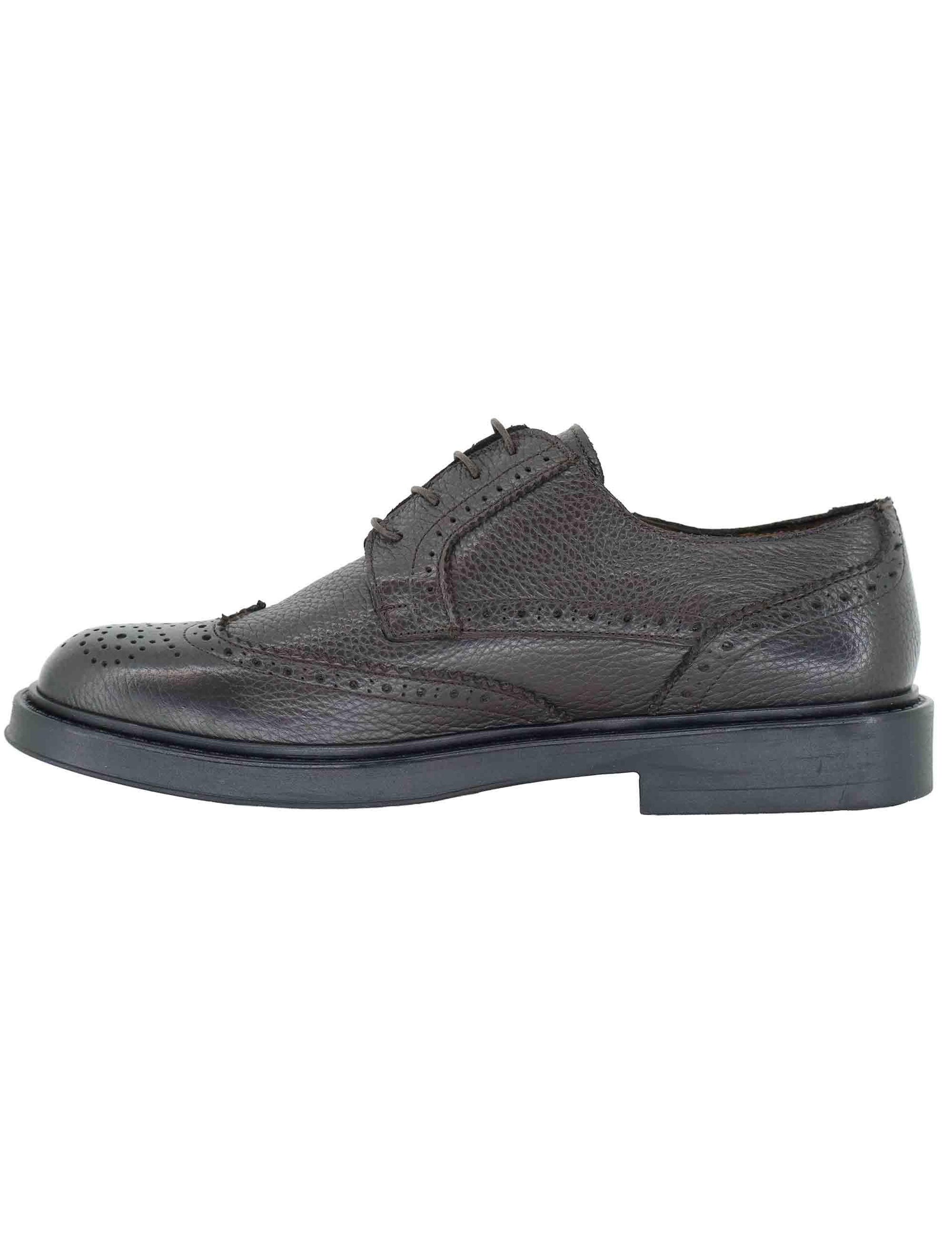 Stringate uomo in pelle marrone con impunture e suola in gomma SP019 014 Spatarella 