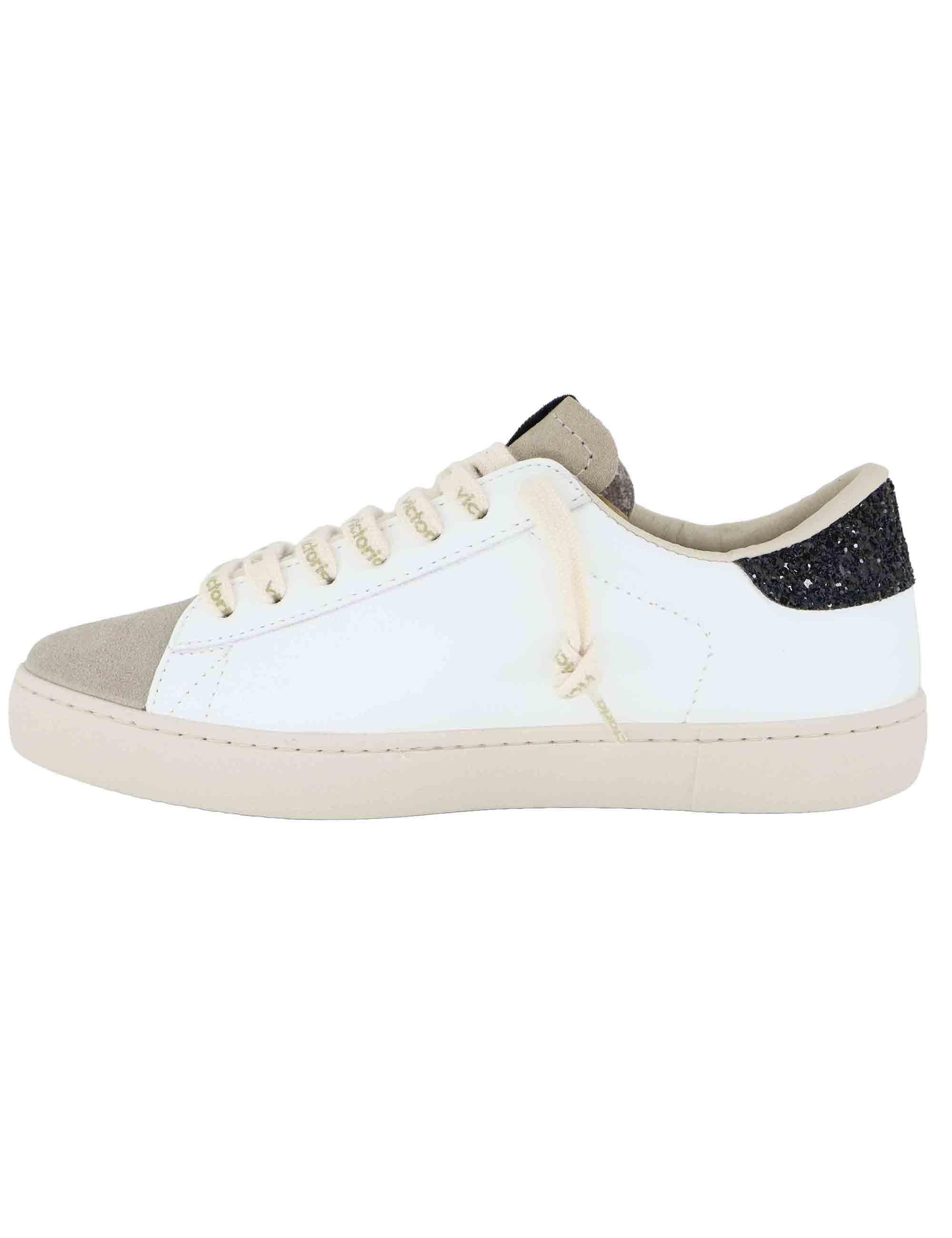 Sneakers donna in pelle bianca con logo in glitter 1126228 Negro Victoria 