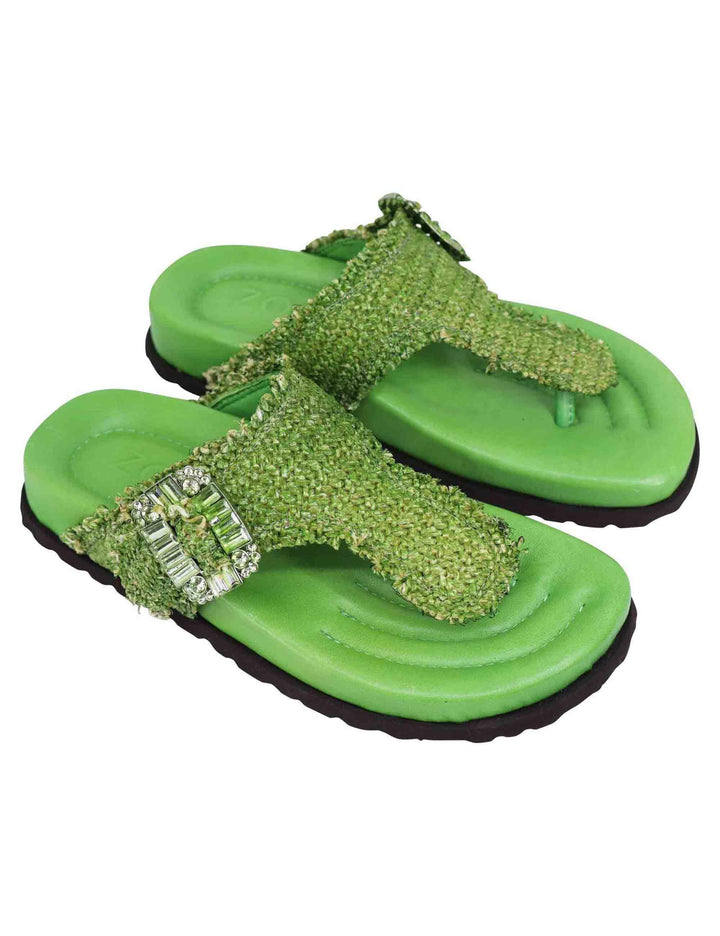 Sandali infradito donna in rafia e pelle verde con fussbett alto NICOL 08 005 Zoe 