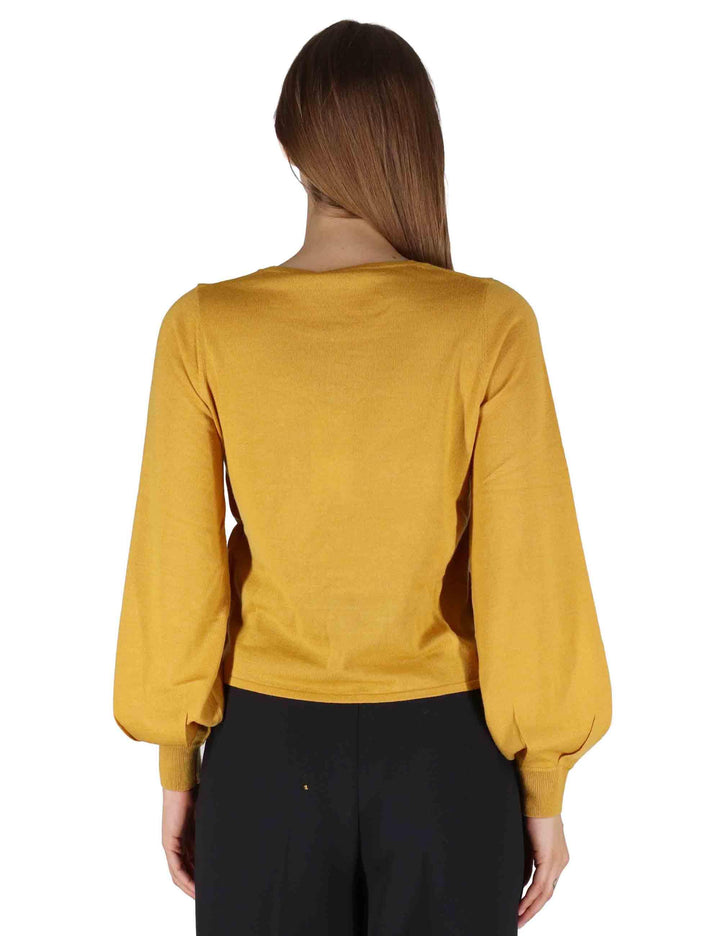 Cardigan donna New Merinos Bland in lana senape a girocollo con bottoncini JN369778199 70013 Maliparmi 