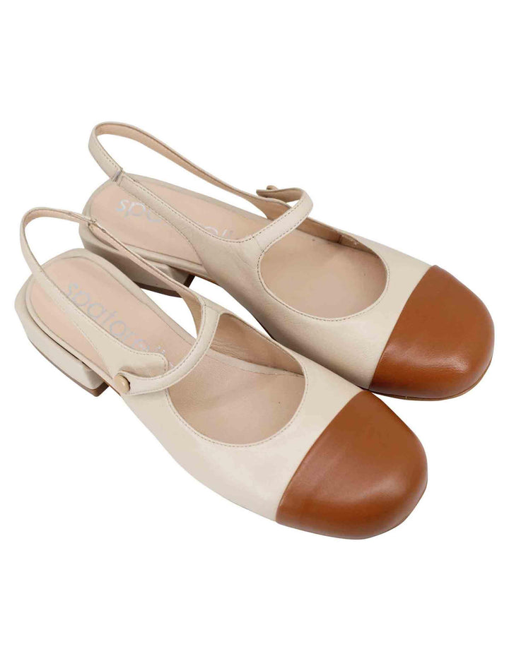 Decollete slingback donna in pelle beige bicolore con puntale cammello SPCH35 016 Spatarella 