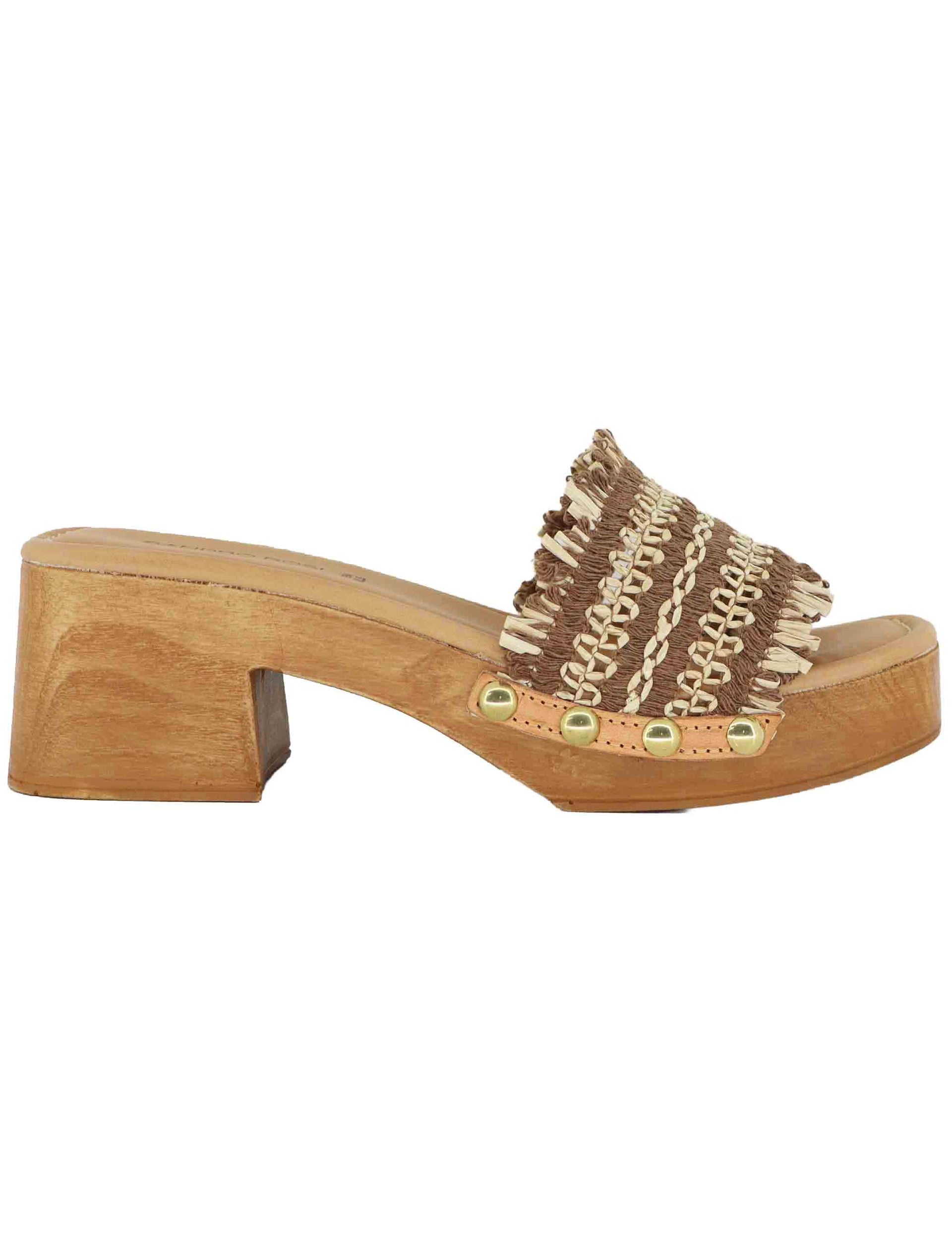 Sandali donna in rafia intrecciata cuoio con tacco in legno SR9234 014 Sandro Rosi 