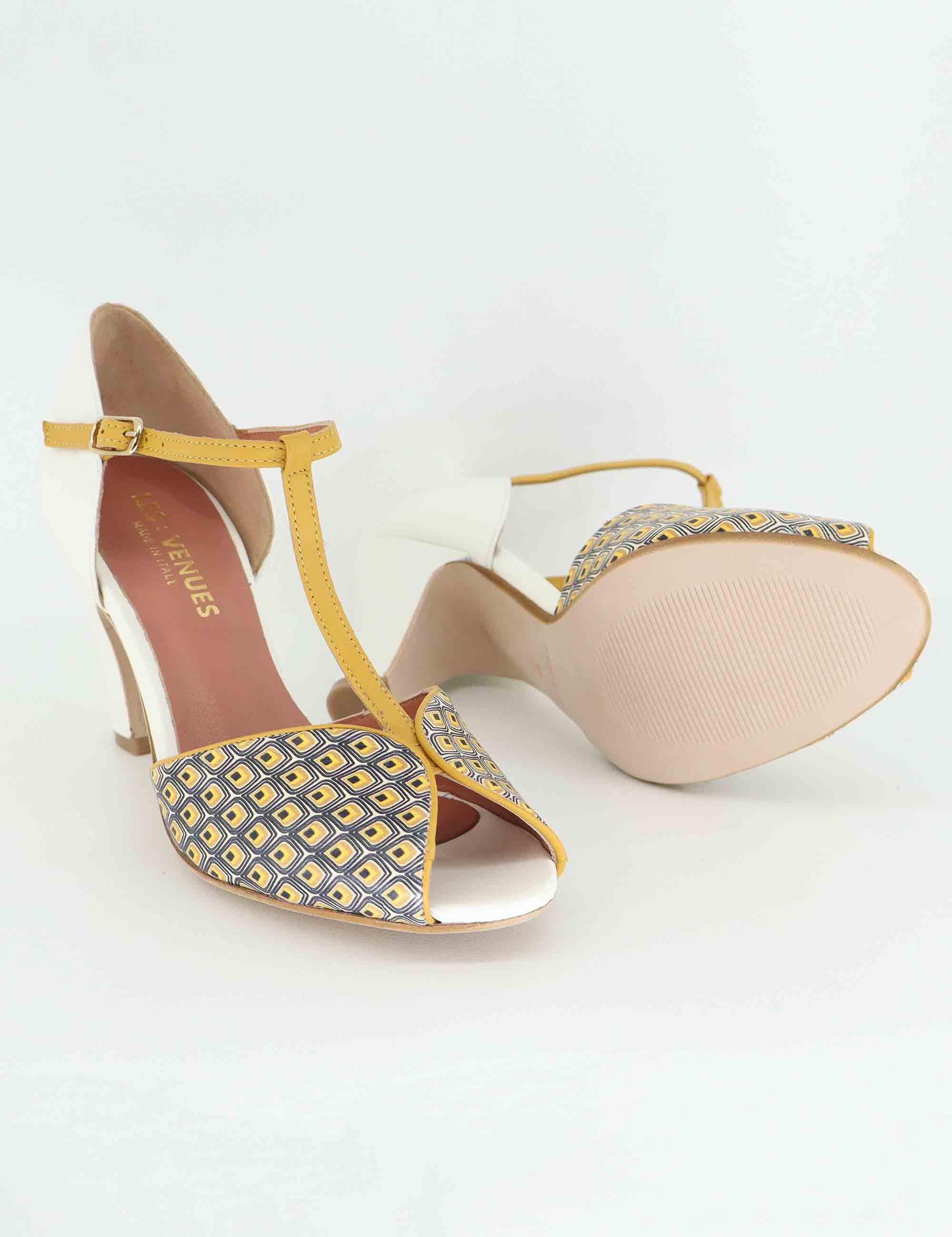 Sandali donna in pelle bianca con tacco alto 3603P 100 Les Venues 