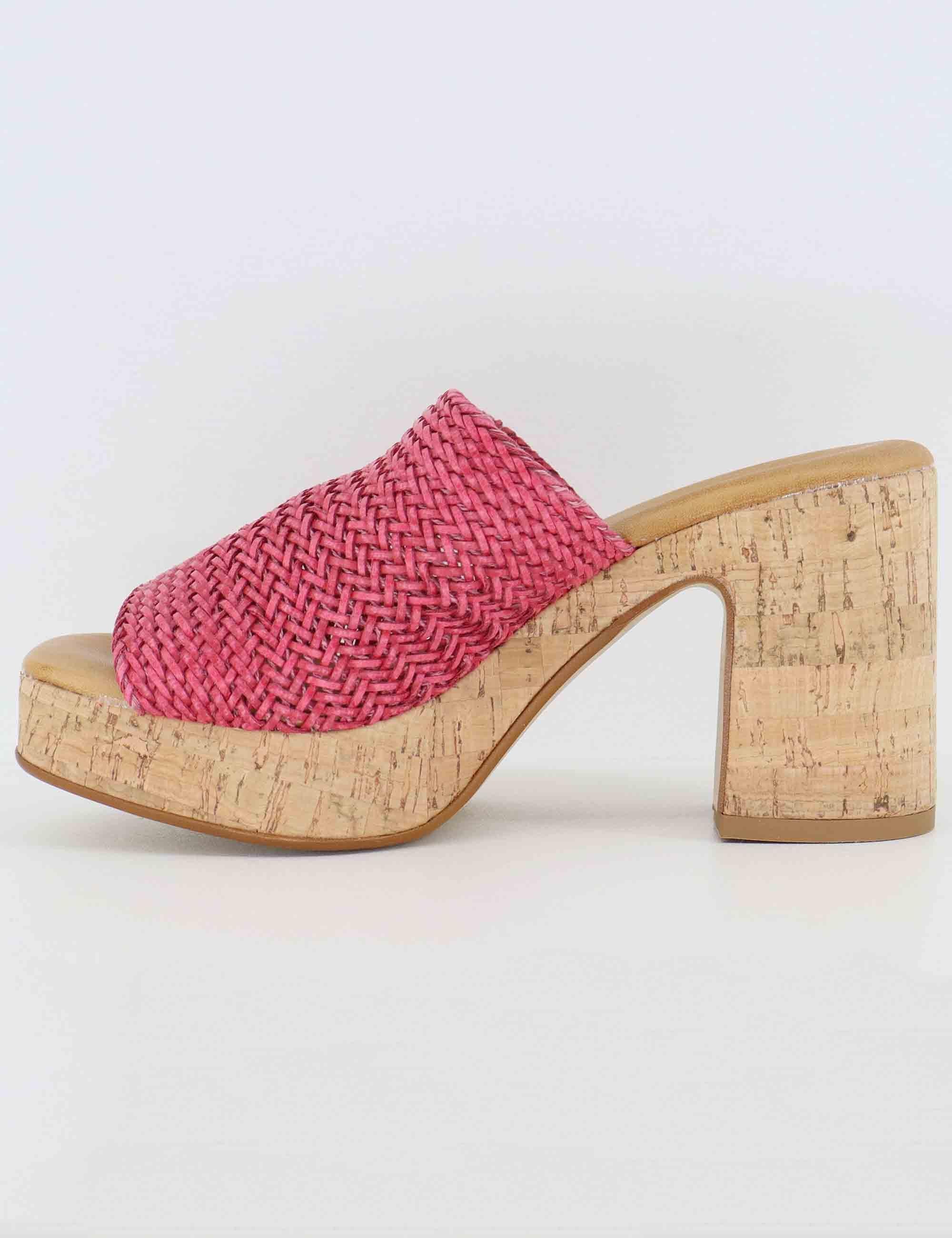 Sandali donna in pelle intrecciata fuxia con tacco in sughero SR4434 288 Sandro Rosi 