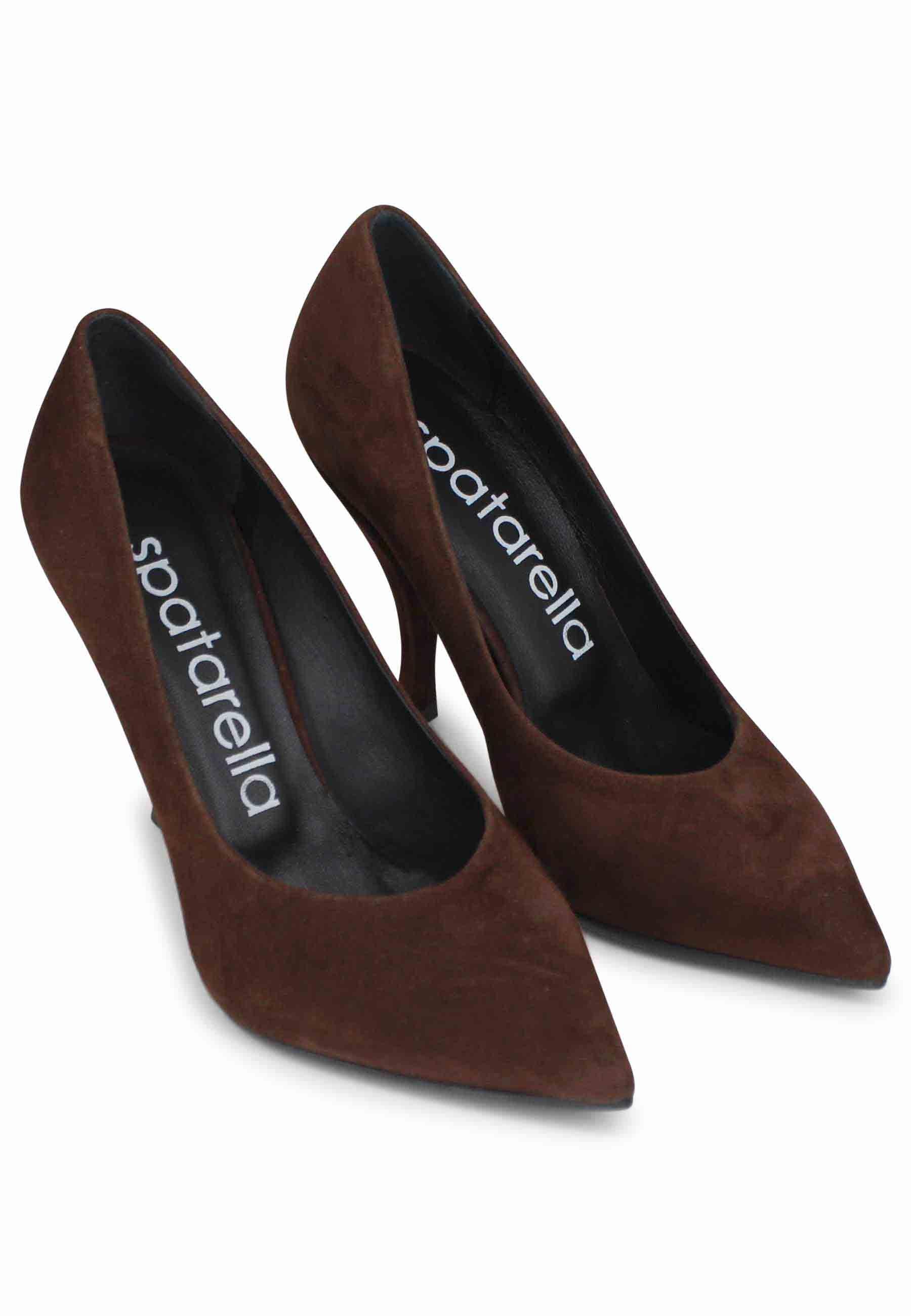 Decollete donna in camoscio marrone tacco alto SP732 013 Spatarella 