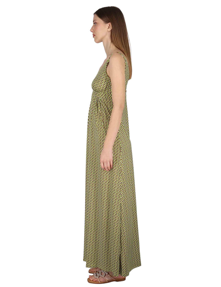 Abiti lunghi Empire donna in jersey verde con fantasia optical JFAAB0001-E2769-1245 7046 Justmine 