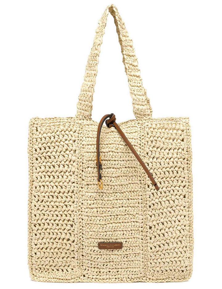 Borse Shopper donna Nefili in paglia naturale con manico e chiusura in pelle BS11955 COMM STR-CRCH 850 Gianni Chiarini 