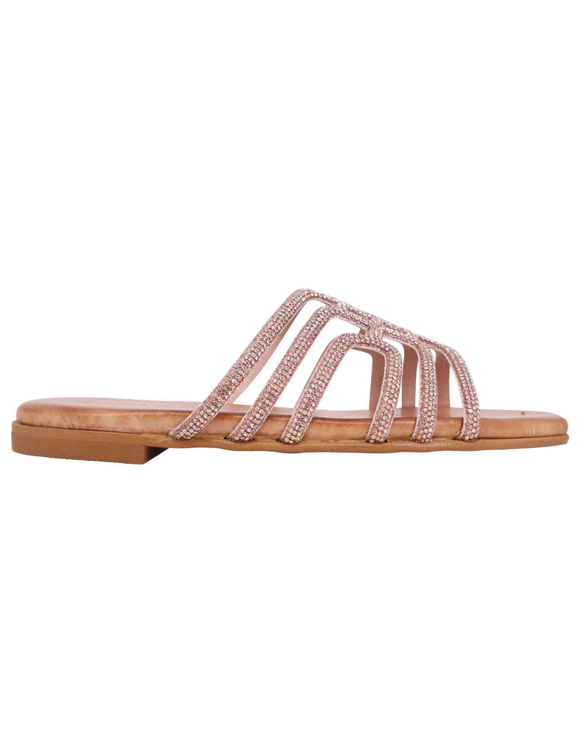 Sandali flat donna in strass rosa con sottopiede morbido S4100543162Q LINDOS6-1 Tsakiris Mallas 