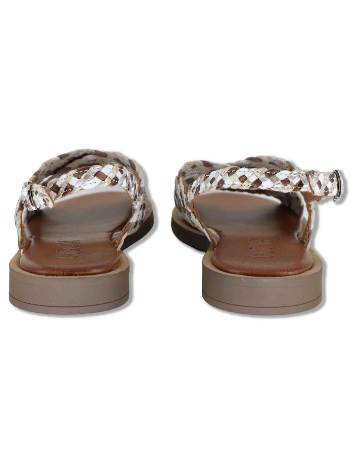 Sandali donna slingback flat in pelle intrecciata bianca e laminato a doppia fascia WD425R32 500138 Vueva 