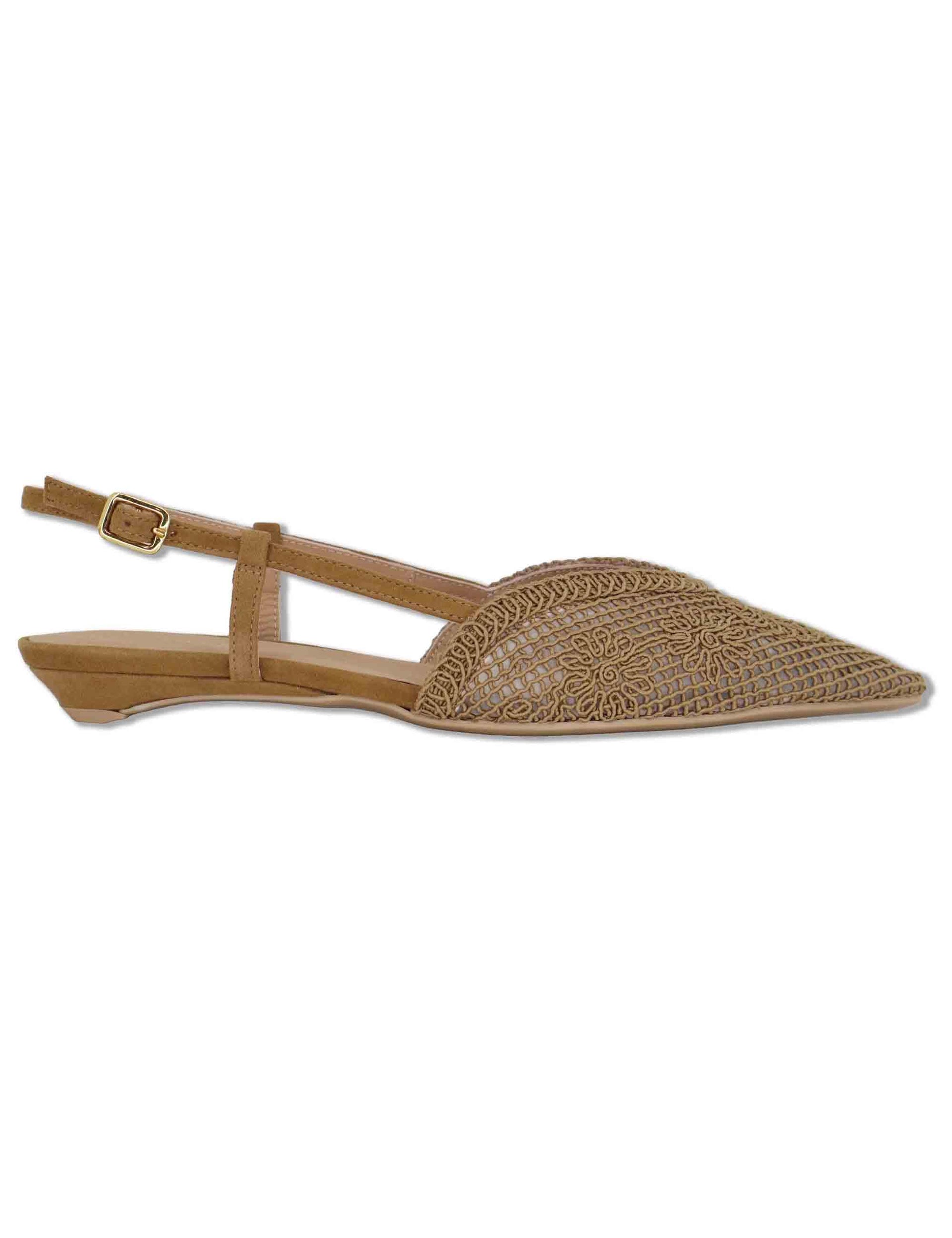 Decollete slingback donna in tessuto cuoio ricamato con tacco basso COTIS KS MISTRAL Unisa 