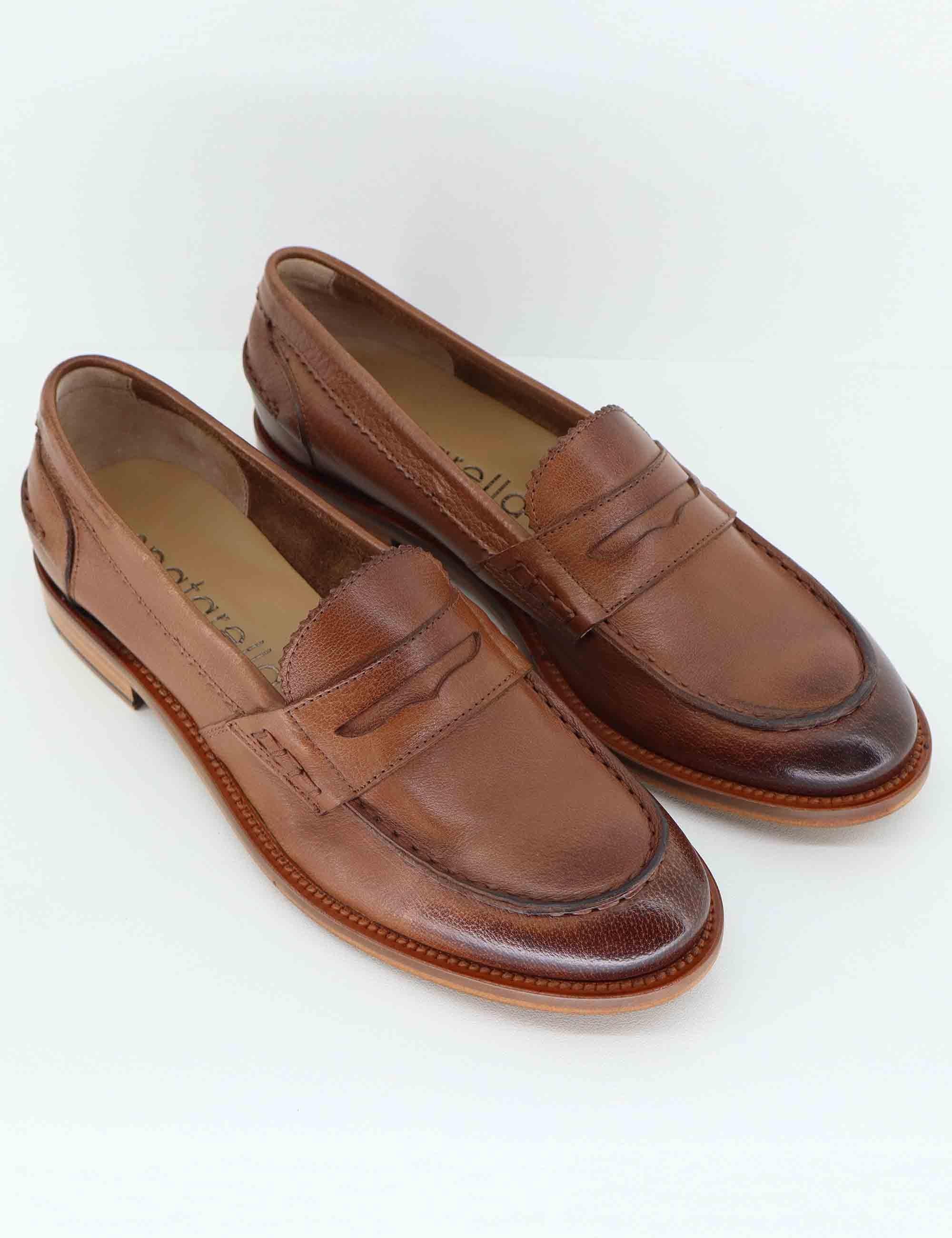 Mocassini donna in pelle taupe con suola in cuoio SPD306 047 Spatarella 