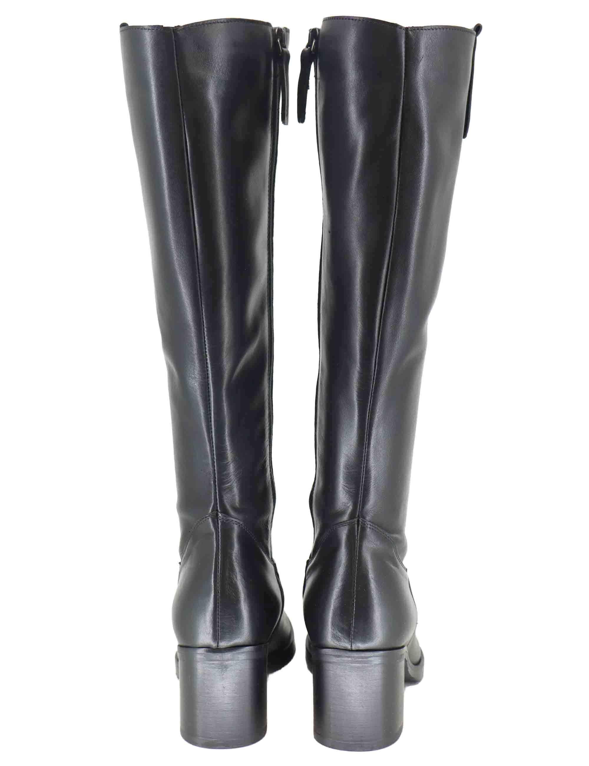 Stivali donna in pelle nera con tacco alto in cuoio e zip laterale SPST6000 001 Spatarella 