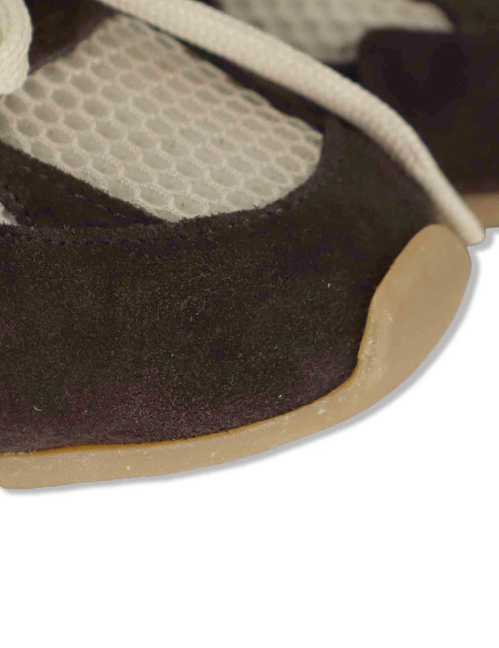 Sneakers donna in camoscio marrone e tessuto con suola bassa in gomma SP60133 014 Spatarella 