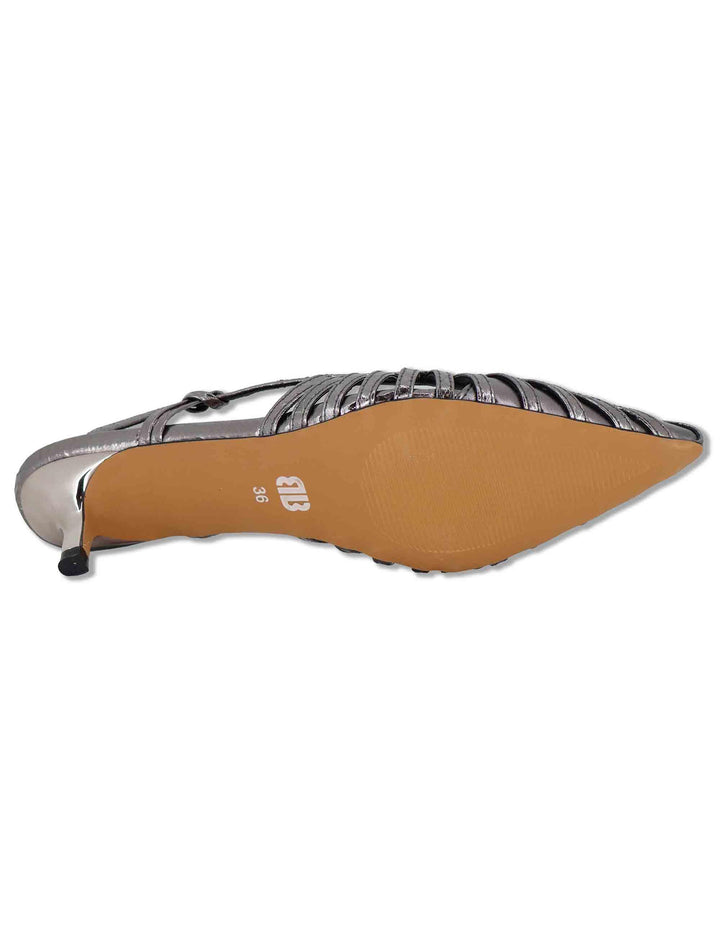 Decollete donna slingback in pelle laminata canna di fucile tacco basso Zin 774Z94HG 09-PLOMO Bibi Lou 