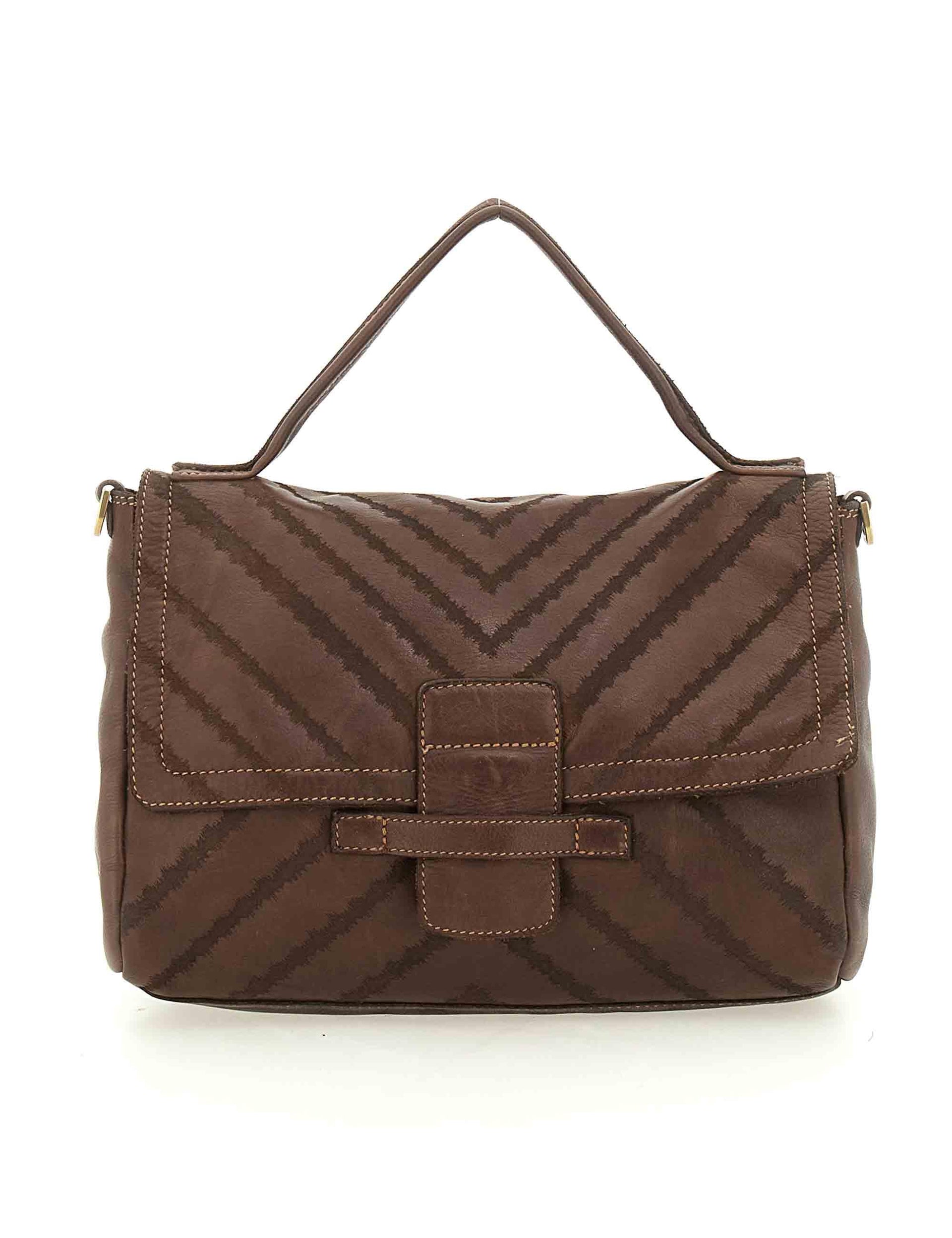 Borsa donna media a spalla Maria in pelle marorne con laser tinta in capo L012840ND X2913 C1501 Caterina Lucchi 