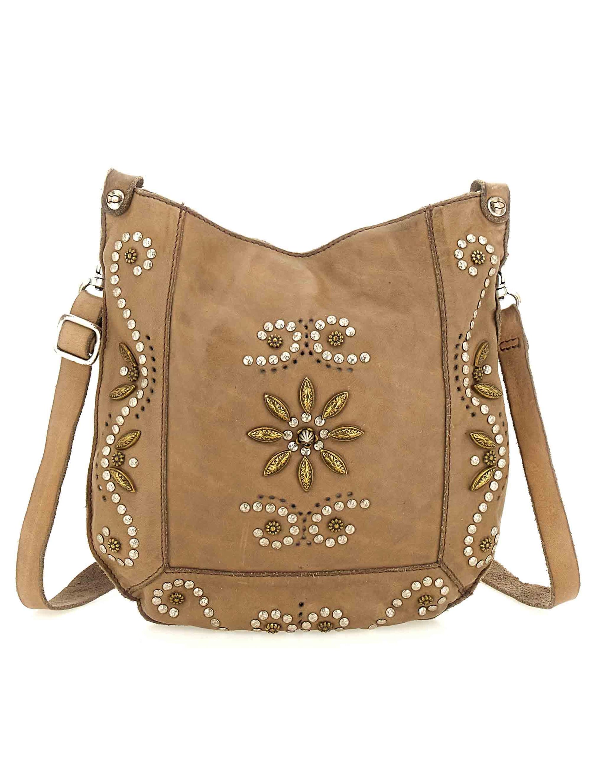 Borse donna Nora in pelle beige con borchie e tracolla C035340ND X3014 C0539 Campomaggi 